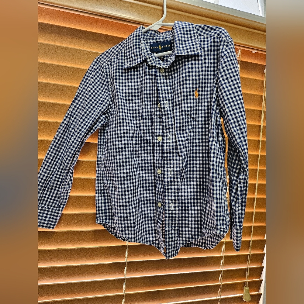Ralph Lauren Boys Long Sleeve Button Down Shirt Size 6 Blue Gingham